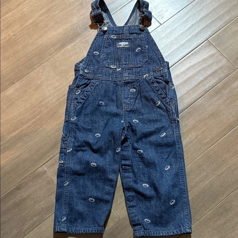 Oshkosh B’Gosh Denim Football Embroidered Overalls SZ 24 Months